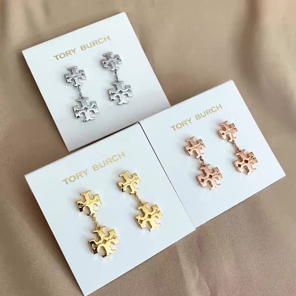 Tory Burch Gold Double Drop Earrings - Picture 6 of 8